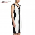 Kaige.Nina Womens White And Black Colorblock Front Zipper Tunic Wear To Work Business Casual Party Pencil Bodycon Sheath Dress