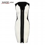 Kaige.Nina Womens White And Black Colorblock Front Zipper Tunic Wear To Work Business Casual Party Pencil Bodycon Sheath Dress