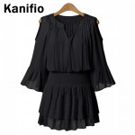 Kanifio 5XL Plus Size Women Clothing Off the Shoulder Lantern Sleeve Elastic Waist Dresses Summer Style Pleated Short Mini Dress