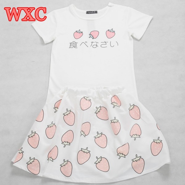 Kawaii Strawberry T Shirt School Clothes Uniform Japanese Lolita Sweet Girls T-shirt Harajuku Shirt Polerones Mujer WXC