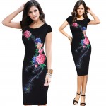 Kenancy Fashion Elegant Vintage Women Summer Dress Flower Peacock Printed Slim Party Evening Sheath O-Neck Pencil Vestidos