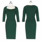 Kenancy New Fashion Style Women Autumn Winter Dress Three Quarter Sleeve Square Collar Pencil Bodycon Vestidos