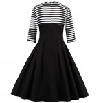 Kenancy New Plus Size Women Bow Vintage Dress Autumn Summer Evening Retro Party Elegant Striped Rockabilly 1950s Swing Dresses