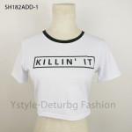 Killin it Women'S Sexy Letters Prints T Shirt 2017 Summer Casual Ladies Short Sleeve O Neck Crop Top Tees Cotton White T-Shirts