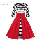 Kimring Fashion Patchwork Autumn Winter Dress Women Cotton Dresses Unique Red Button Dress Elegant Dress Cocktail Party Vestidos