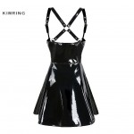 Kimring Women Fashion Suspender Dresses Sexy Black PVC Underbust Dress Club Wear Costumes Clothing Party Dresses with Zip front