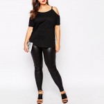 Kissmilk 2017 Women Plus Size Street Style  Spaghetti Strap  Big Large Size Sexy Off Shoulder 3XL 4XL 5XL 6XL Slim Solid T-Shirt