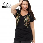 Kissmilk Plus Size New Fashion Women Clothing Casual Short Sleeve O-Neck Tops Floral Embroidery Big Size T-shirt 3XL 4XL 5XL 6XL