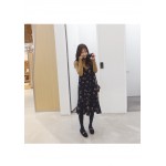 Korea Fashion Women Daisy Navy Dress Edge Suihua  Printting Lotus Leaf Dress Long Term Outside Sleeveless Braces Dress