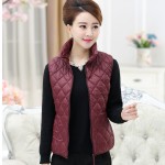 L-5xl Down Vest Women Stand - Collar Plaid Waistcoat Plus Size Middle-aged Mother Parka Short Coat  Fall And Winter J309