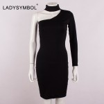 LADYSYMBOL Autumn Elegant Halter Black Bodycon Dress Women Long Sleeve Off Shoulder Sexy Club Mini Dress Evening Party Vestidos