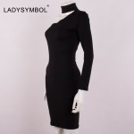 LADYSYMBOL Autumn Elegant Halter Black Bodycon Dress Women Long Sleeve Off Shoulder Sexy Club Mini Dress Evening Party Vestidos