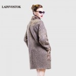 LADYVOSTOK Autumn winter   long Collar Woman coat Cashmere coat wool Real hair Fashion splicing  Snap fastener clothes SF154(02)