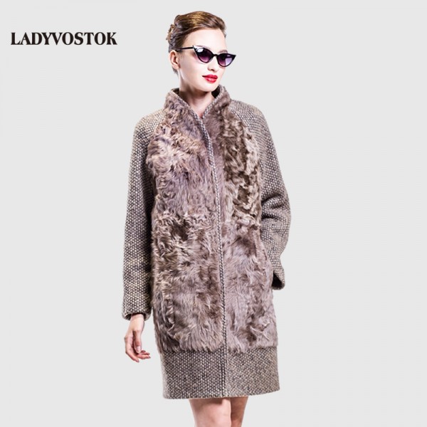 LADYVOSTOK Autumn winter   long Collar Woman coat Cashmere coat wool Real hair Fashion splicing  Snap fastener clothes SF154(02)