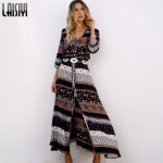 LAISIYI 2017 Women New Sexy Split Boho Print Dress Vintage Strappy Long Summer Causal Maxi Beach Dresses Vestidos ASDR20103