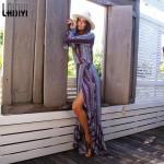 LAISIYI Sexy Split Boho Paisley Print Dress Women Long Dress Summer Beach Sundress Maxi Beach Vacation Dress Vestidos ASDR20084