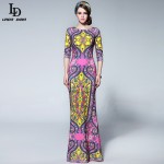 LD LINDA DELLA 2016 Bodycon Sheath Maxi Mermaid Dress Women's 3/4 Sleeve Print Elegant Celebrity Party Gown Long Dress