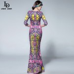 LD LINDA DELLA 2016 Bodycon Sheath Maxi Mermaid Dress Women's 3/4 Sleeve Print Elegant Celebrity Party Gown Long Dress