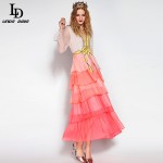 LD LINDA DELLA High Quality Ruwnay Designer Summer Dress Women's Long Sleeve Tiered Gradient color Sequin Ankle Length Dress