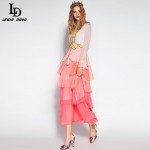 LD LINDA DELLA High Quality Ruwnay Designer Summer Dress Women's Long Sleeve Tiered Gradient color Sequin Ankle Length Dress