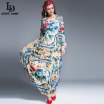 LD LINDA DELLA Women Maxi Dress Long Sleeve Casual Floral Printing Party Dress Autumn New