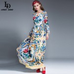 LD LINDA DELLA Women Maxi Dress Long Sleeve Casual Floral Printing Party Dress Autumn New