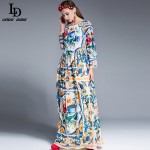 LD LINDA DELLA Women Maxi Dress Long Sleeve Casual Floral Printing Party Dress Autumn New