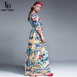 LD LINDA DELLA Women Maxi Dress Long Sleeve Casual Floral Printing Party Dress Autumn New