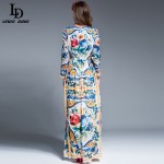 LD LINDA DELLA Women Maxi Dress Long Sleeve Casual Floral Printing Party Dress Autumn New