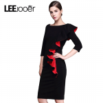 LEEJOOER 2017 Womens Elegant Sexy Ruffle Sleeve Ruched Party Wear To Work Fitted Stretch Slim Wiggle Pencil Sheath Bodycon Dress