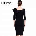 LEEJOOER 2017 Womens Elegant Sexy Ruffle Sleeve Ruched Party Wear To Work Fitted Stretch Slim Wiggle Pencil Sheath Bodycon Dress