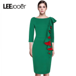 LEEJOOER 2017 Womens Elegant Sexy Ruffle Sleeve Ruched Party Wear To Work Fitted Stretch Slim Wiggle Pencil Sheath Bodycon Dress