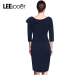 LEEJOOER 2017 Womens Elegant Sexy Ruffle Sleeve Ruched Party Wear To Work Fitted Stretch Slim Wiggle Pencil Sheath Bodycon Dress