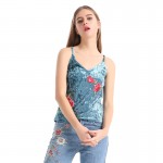 LERFEY Tank Top Women Velvet Embroidery Camisole Vest V Neck Bustier Loose Backless Summer Sleeveless Sexy Strappy Camis Tops