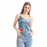 LERFEY Tank Top Women Velvet Embroidery Camisole Vest V Neck Bustier Loose Backless Summer Sleeveless Sexy Strappy Camis Tops