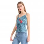 LERFEY Tank Top Women Velvet Embroidery Camisole Vest V Neck Bustier Loose Backless Summer Sleeveless Sexy Strappy Camis Tops