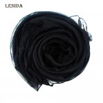 LESIDA Black Chiffon Beach Shawl Silk Wrap Dress Women Scarf Wide 120 Long 150 Lady Pareo Muslim Head Coverings Femme Hijab 8001