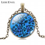 LIEBE ENGEL Life Tree Pendant Necklace Art Glass Cabochon Necklace Bronze Chain Vintage Choker Statement Necklace Women Jewelry