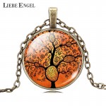 LIEBE ENGEL Life Tree Pendant Necklace Art Glass Cabochon Necklace Bronze Chain Vintage Choker Statement Necklace Women Jewelry