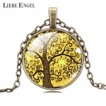 LIEBE ENGEL Life Tree Pendant Necklace Art Glass Cabochon Necklace Bronze Chain Vintage Choker Statement Necklace Women Jewelry