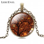 LIEBE ENGEL Life Tree Pendant Necklace Art Glass Cabochon Necklace Bronze Chain Vintage Choker Statement Necklace Women Jewelry