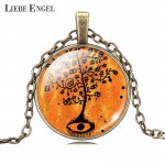 LIEBE ENGEL Life Tree Pendant Necklace Art Glass Cabochon Necklace Bronze Chain Vintage Choker Statement Necklace Women Jewelry