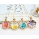 LIEBE ENGEL Women Jewelry Collares Dried Flowers Glass Necklace&Pendant Vintage Long Chain Choker Necklace Summer Fine Jewelry