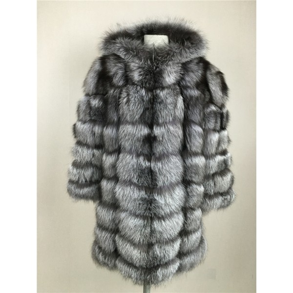 LIYAFUR 2017 New Style Ladies Real Genuine Natural Silver Fox Fur Long Hood Coats Jacket for Women Warm Winter Coat Jackets