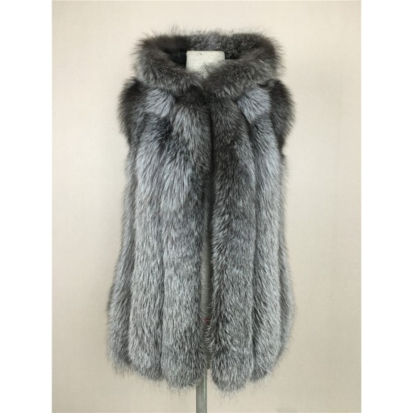 LIYAFUR 2017 Women's 100% Real Genuine Full Pelt Silver Fox Fur Long Hood Sleeveless Vest Hooded Waistcoat Gilet Plus Size Women