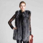 LIYAFUR Women's 100% Real Genuine Full Pelt Silver Fox Fur Long Vest Waistcoat Gilet Vertical Strip