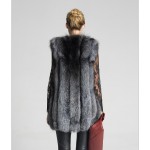 LIYAFUR Women's 100% Real Genuine Full Pelt Silver Fox Fur Long Vest Waistcoat Gilet Vertical Strip