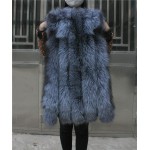 LIYAFUR Women's 100% Real Genuine Full Pelt Silver Fox Fur Long Vest Waistcoat Gilet Vertical Strip