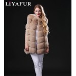 LIYAFUR Women's 100% Real Genuine Full Pelt Skin Luxury Fox Fur Long Vest Waistcoat Gilet Fashion