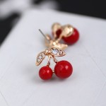 LNRRABC  Women Girl   Fashion Popular Charming  Rhinestone Red Cherry Ear Stud Earrings Gift